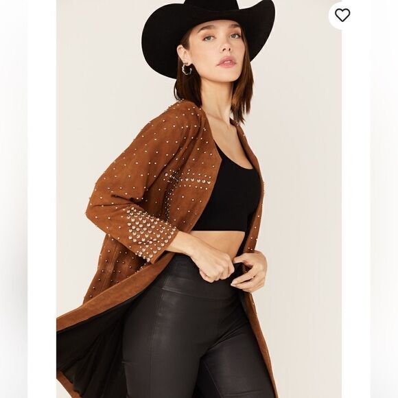 Free People UNDERSTATED LEATHER STUDDED SUEDE DUSTER COAT - Picture 3 of 8